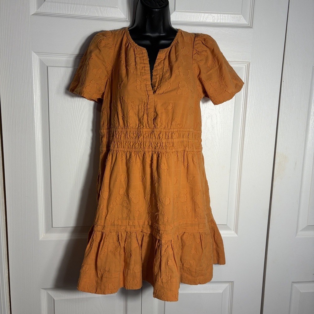 Anthropologie Somerset Mini Dress Women XS Burnt Orange Textured Smocked Waist